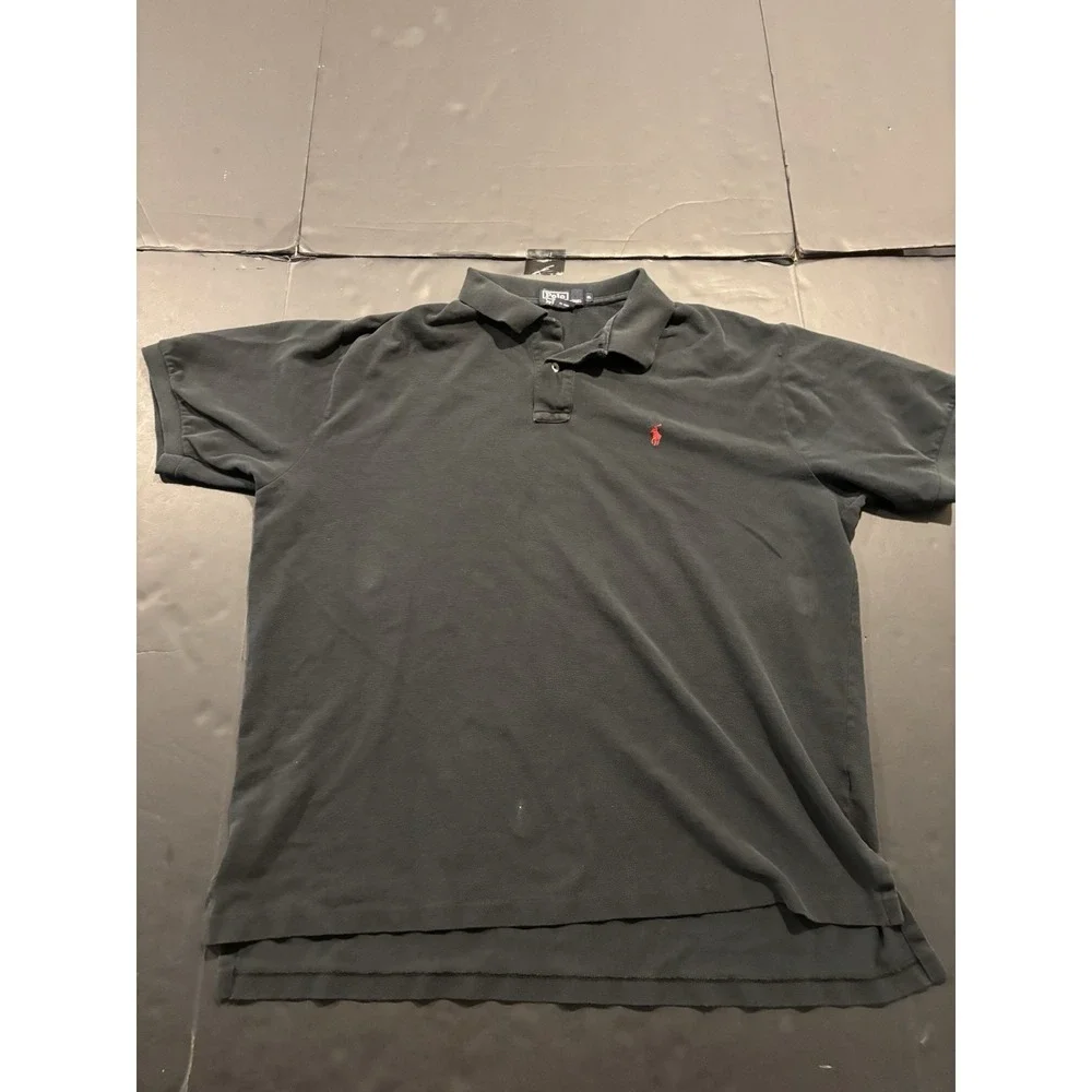 Vintage Polo Ralph Lauren Black Pique Polo Shirt XL Red Pony